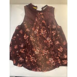 Taylor & Sage Burgundy Floral Sleeveless Blouse. Fit Flow Casual Career Bohemian